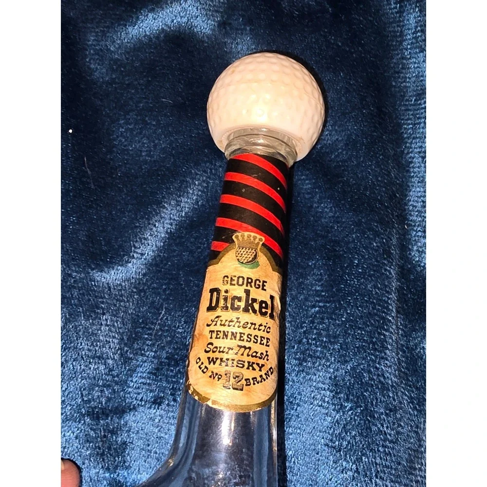 George Dickel Whiskey Mini Decanter Vintage Golf Club Glass Bottle Stopper Empty